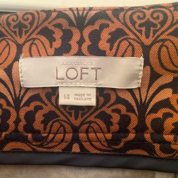 Dark Peach and Navy Blue Patterned Pencil Skirt - Picture 3 of 3